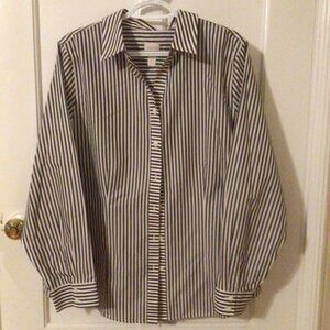 CHICO'S BUTTON FRONT SHIRT, BLUE & WHITE STRIPED, LS, NO IRON, 16/18 (3); NWOT